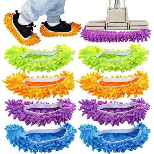 4 Pairs (8 Pieces) Mop Slippers Shoes Cover Dust Duster,Multi Function Reusable Microfiber Dust Mops,Floor Cleaning Shoes for Bathroom,Office,Kitchen,House Polishing Cleaning