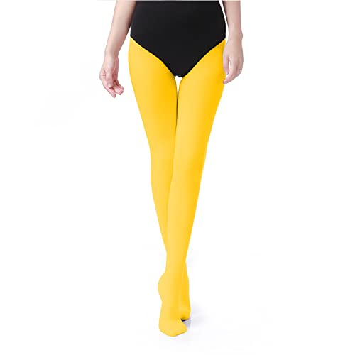 UTTPLL Crazy Funny Tights for Women Footed Leggings Ballet Dance Tights Opaque Control Top Pantyhose Uniform Colorful Christmas Halloween Stretch Stockings Yellow One Size