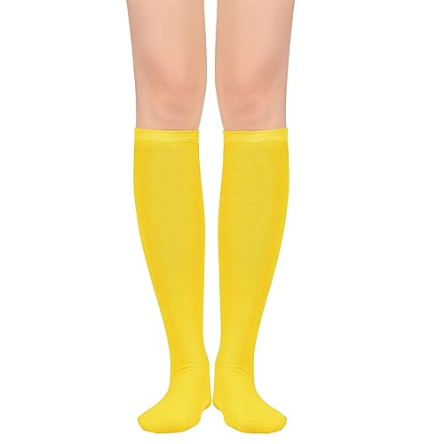 Womens Knee High Socks Long Athletic Thin Thigh High Stocking Outdoor Sport Casual Tube Socks Knee Socks Yellow