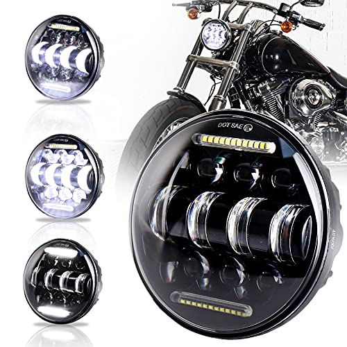 PXPART 5.75inch 5 3/4 LED Headlight with White Halo DRL 66W Motorcycle Driving Headlight Replacement for Harley Davidson Dyna Sportster Iron 883 Low Rider Street Bob Softail Black