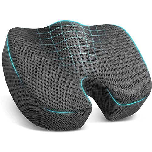 TushGuard Office Chair Cushions, Car Seat Cushion, Non-Slip Sciatica & Back Coccyx Tailbone Pain Relief Pad, Memory Foam Butt Pillow for Computer Desk, Wheelchair, Driving (Grey)