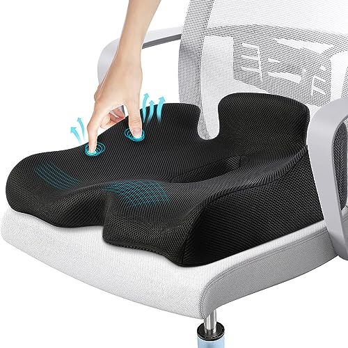 Benazcap X Large Memory Seat Cushion for Office Chair Pressure Relief Sciatica & Tailbone Pain Relief Memory Foam Firm Coccyx Pad for Long Sitting, for Office Chair, Gaming Chair and Car Seat, Black