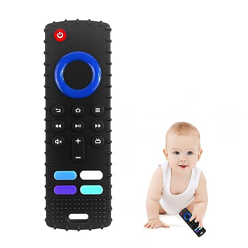 ROBBEAR Baby Teething Toys, Soft Silicone Teethers for Babies 3 6 12 18 Months, Fire Stick TV Remote Control Shape Infant Chew Toys for Boys and Girls, Baby Teething Relief, BPA Free (FTV-Black)