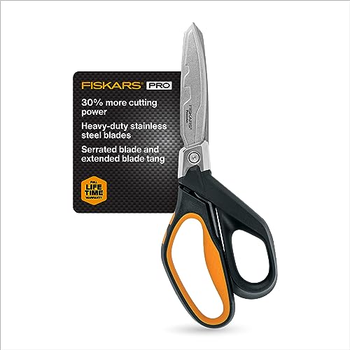 Fiskars Pro PowerArc Shears 10" Heavy-Duty Scissors with SoftGrip Ergonomic Comfort Handle - All-Purpose Outdoor Scissors - Black/Orange