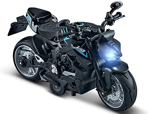 Gilumza Pull Back Motorcycle Toys, Ducati Gift with Music Lighting, Street Fighter Motorcycles Toy for Boys Kids Age 3-12 Year Old (Black)