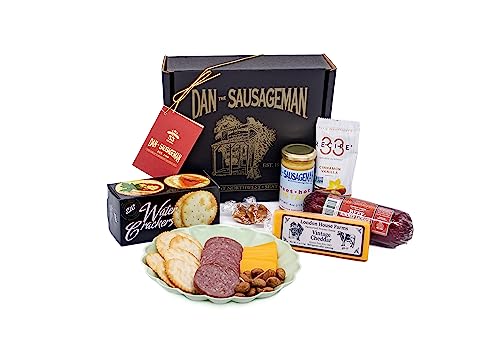 Dan the Sausagemans Tasting Assortment with Natural Smoked Sausage, Swiss Cheese, Seasoned Pretzels and Sweet Hot Mustard