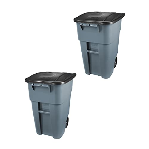 Rubbermaid Commercial Products BRUTE Rollout Heavy-Duty Wheeled Trash/Garbage Can, 50-Gallon, Gray, for Restaurants/Hospitals/Offices/Warehouses/Garage, Pack of 2