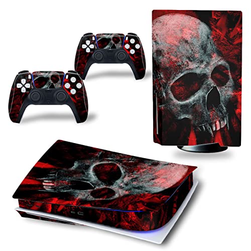 Vinyl Skin Sticker Decal Cover for PS5 Disk Version, Blood Skull PS5 Console and Controllers Skin