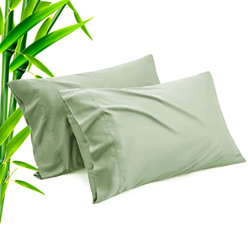 Green Pillow Cases Queen Size 2 Pack, Rayon from Bamboo Cooling Pillowcases with Envelope Closure, Cool Breathable Pillow Case for Hot Sleepers & Night Sweats, 20x30 inch