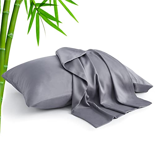 BEDELITE Cooling Pillow Cases for Hot Sleepers & Night Sweats, Rayon Derived from Bamboo, Grey Pillow Cases Queen Size of 2, Breathable and Silky Soft Envelope Pillowcases (20"x30")