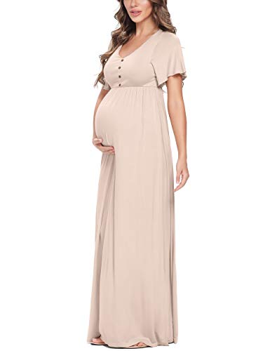 Peauty Plus Size Maternity Dress Maternity Dress Summer Maternity Maxi Dress Summer Maternity Dress for Photoshoot Maternity Dress Long (Light Mocha XL)