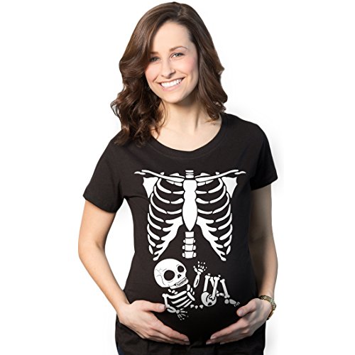 Crazy Dog Womens Maternity T Shirt Skeleton Baby Halloween Costume Tee Pregnancy Announcement Shirts Cute Mother to Be Apparel Black XXL