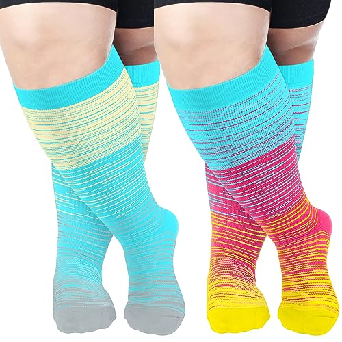 Aoliks Plus Size Compression Socks Wide Calf,Knee High Support Sock for Women & Men Nurses Pregnant Travel XXXL