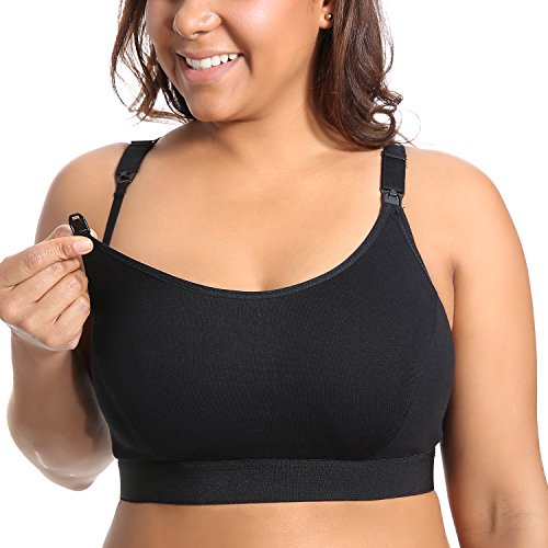 Gratlin Women's Plus Size Nursing Bra Support Nursing Sports Bra Cotton Breastfeeding Maternity Bras Black 3X-Large