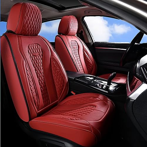 Coverado Leather Seat Covers, Waterproof Luxury Leatherette Car Seat Cushions for Front and Rear 5 Pcs, Stylish Seat Protectors Auto Accessories Universal Fit Most Sedans, SUVs and Trucks, Red