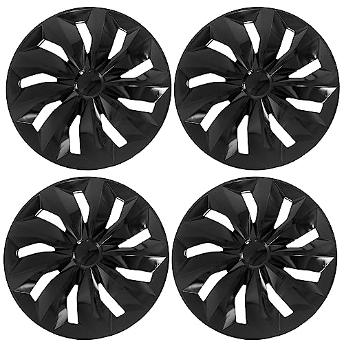 PRIJESSE Auto Hubcap Set, 15 inch Snap On Wheel Cover Kit, Fits Toyota VW Chevy Chevrolet Honda Mazda Dodge Ford (Set of 4, Style4-15inch-Black
