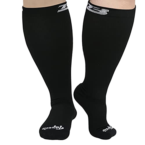 Tapesb Plus size compression socks wide calf men women knee high 20-30 mmhg breathable circulation xl 2xl 3xl 4xl 5xl Black