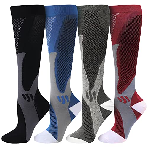 DZSoCoki Compression Socks for Men Women Nurse(4Pair)20-30 mmHg Compression Stockings for Pregnancy Medical Sport Travel
