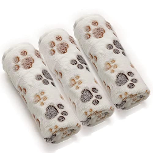 1 Pack 3 Puppy Dog Blankets Super Soft Warm Sleep Mat Fluffy Premium Fleece Pet Blanket Flannel Throw for Dog Puppy Cat - White Paw Print Small(23"x15")