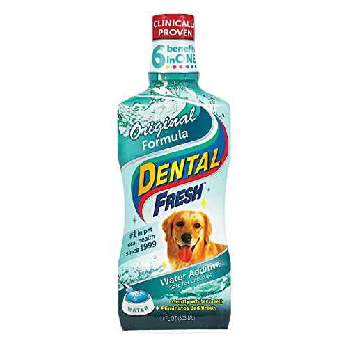 Dental Fresh Water Additive for Dogs, Original Formula, 17oz  Dog Breath Freshener and Teeth Cleaning for Dental Care Add to Water