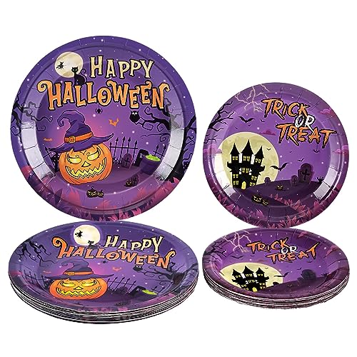 Halloween Plates Set 48PCS - Halloween Paper Plates Halloween Party Plates Halloween Disposable Plates Halloween Dinner Plates Halloween Dessert Plates Heavy Pumpkin Party Cake Plates Serve 24 Guests