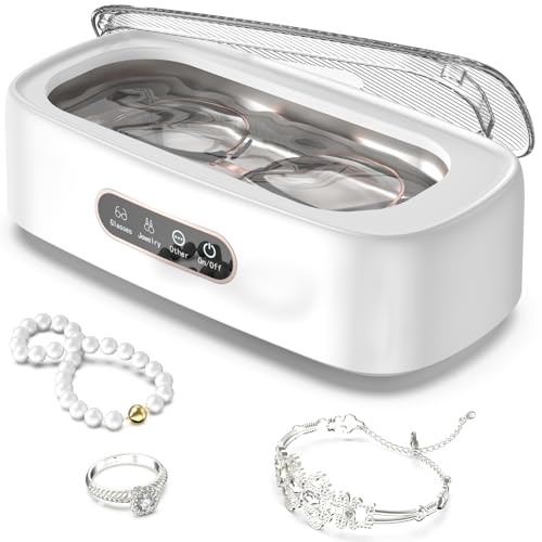 Ultrasonic Jewelry Cleaner, 47KHz Portable Professional Ultrasonic Cleaner for Cleaning Jewelry Eyeglass Ring Brace Watches Shaver Head Dentures, 304 Stainless Steel Tank