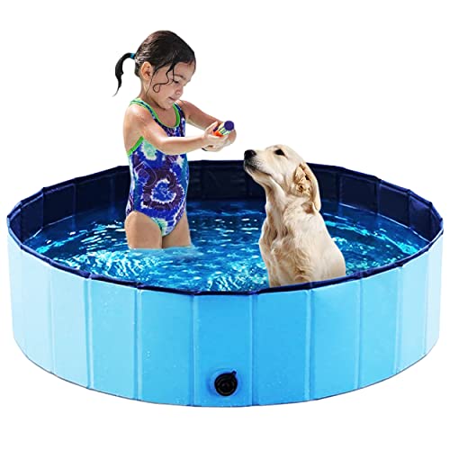 Foldable Pet Swimming Pool  Size 47 inch Wide & 12" Tall Portable Dog Pet Bath Wash Tub - Collapsible Pets PVC Bathing Tub  Hard Plastic Outdoor Kiddie Pool for Dogs, Cats, Baby, Kids,