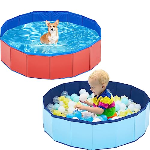 Lenwen 2 Pcs 31.5 x 7.87 Inch Foldable Dog Bath Swimming Pool Plastic Dog Pool Collapsible Kids Pool PVC Pool Foldable Indoor and Outdoor Pool for Dogs Cats and Kids, Portable Dog Tub