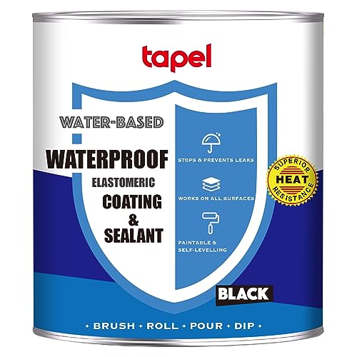 Tapel Liquid Rubber Waterproof Sealant - Black 3.3lbs for 32ft (Single Coat) - Waterproof Rubber Paint & Leak Repair Coating for Leaks, Cracks & Roof Repair - Multi-Surface Easy to Apply, Water-Based