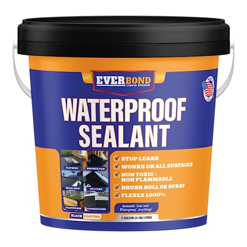 Everbond Liquid Rubber Waterproof Sealant - 1 Gallon Black Roof Sealer, Ideal for DIY Roofers, Foundations, Basement Walls, RVs, Trailers, Ponds, Flexible Seal Waterproofing