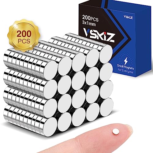 VSKIZ Small Magnets 200Pcs, 3x1mm Tiny Rare Earth Magnets, Rond Refrigerator Magnets Miniature Mini Magnets Durable Whiteboard Magnets for Crafts, Mini Button Magnets