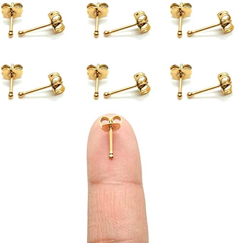 14K Gold Plating Tiny 1MM Ball Stud Earrings Micro 20G Cartilage Piercing Ear Studs Minimal Dot Post Earrings for Women&Girls