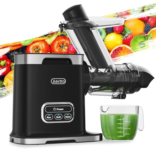 Aeitto Masticating Juicer Machines, 3.6 Inch Wide Chute, Large Capacity, High Juice Yield, 2 Cold Press Juicer Modes, Easy to Clean Slow Juicer for Vegetable and Fruit (Black)