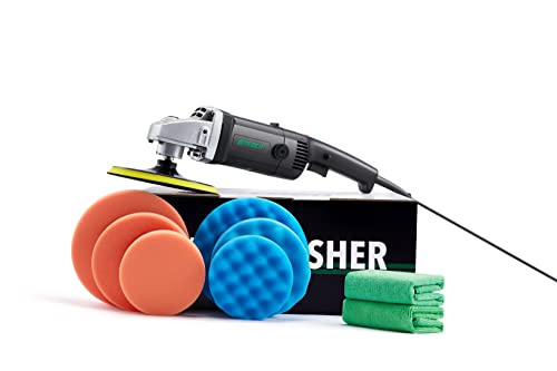 BATOCA Buffer Polisher - Rotary Car Polisher - Wax Machine, Car Detailing Kit, 7 Inch 180mm/1200W, 6 Variable Speeds Up to 3000 RPM with Foam Pads, Wool Pads for Car Buffers and Polishers