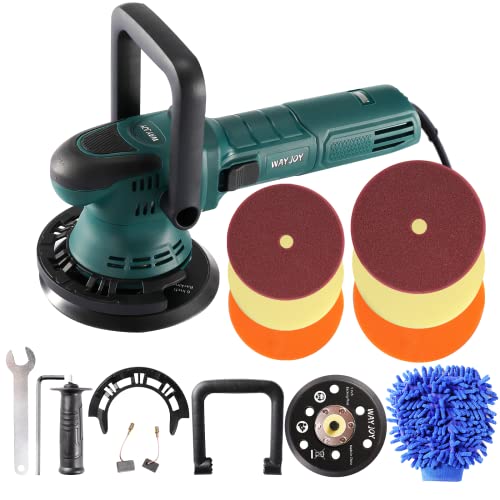 Dual Action Polisher, Wayjoy 6 Inch/5 Inch Random Orbital Car Buffer Polisher with D-Handle & Side Handle, 6 Variable Speed DA Polisher with 6 Foam pads for Car Polishing and Waxing