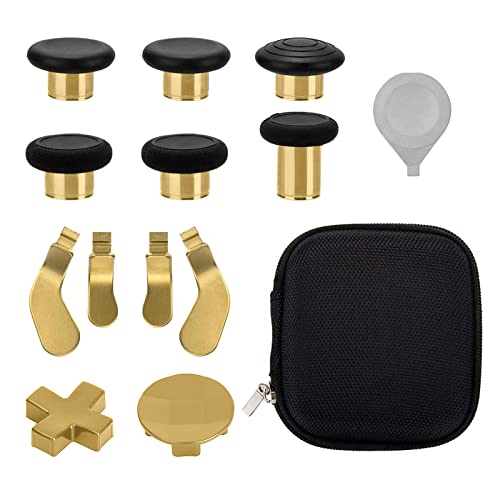 Metal Thumbsticks for Xbox One Elite Controller Series 2 Accessories, 13 in 1 OEM Replacement Magnetic Buttons kit Includes 6 Swap Magnetic Joysticks, 4 Paddles, 2 D-Pads(Chrome Gold)