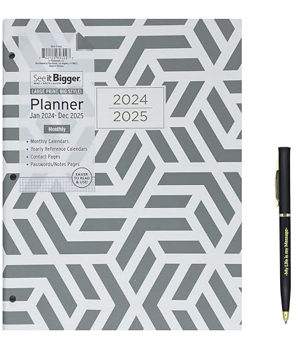 PlanAhead See IT Bigger Home Office 2-Year Monthly Planner, January 2024 - December 2025, 8.5 x 11 Inches and Stylist Inspirational Pen