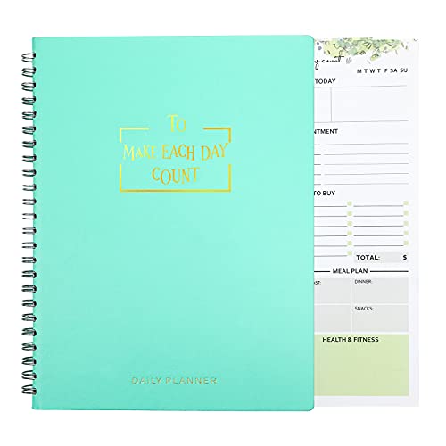 ZYWJUGE Undated Daily Planner to Do List Notebook, Cute Home/Work/School Planner - Day Planner, Hardcover Blue Leather Agenda 2023, Spiral Planner Notepad for Student/Teacher with Pocket, A5