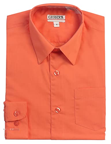 Gioberti Boys Long Sleeve Solid Dress Shirt, Coral, 7