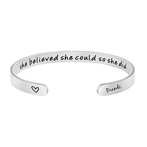 Memgift Encouragement Gifts for Women Cuff Bangle Bracelet Personalized Name Birthday Jewelry Brandi