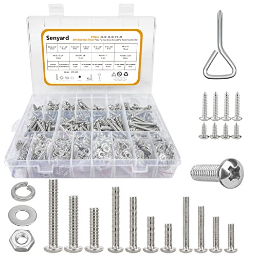 815pcs Machine Screws Assortment Kit,#6-32#8-32#10-24 Phillips Pan Head nut and Bolt Assortment Kit (with Lock&Flat washersWrenches) Stainless Steel Screw Bolt nut washers Assortment kit with case