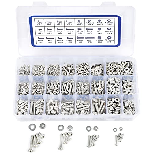 1200PCS Machine Screw Assortment Kit, JROUTH Phillips Pan Head #4-40#6-32#8-32#10-24 Assorted Nuts Bolts and Flat Washers Set, 304 Stainless Steel Hardware Assortment with Storage Case