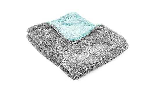 The Rag Company - The Liquid8r - Absorbent 70/30 Blend Microfiber Drying Towel for Cars, Trucks, SUVs, Safe for Detailing + Scratch Free, Twist Loop, 1100gsm, 20in x 24in, Aqua Blue/Grey