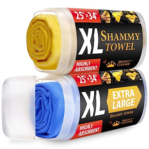 Premium Shammy Towel for Car - 2 Pack - XL Size (25x34) - Chamois Cloth for Car - Super Absorbent - Spots and Scratch-Free Car Shammy Towel - Easy to Use - Reusable
