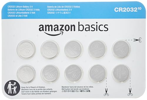 Amazon Basics 10-Pack CR2032 Lithium Coin Cell Battery, 3 Volt, Long Lasting Power, Mercury-Free