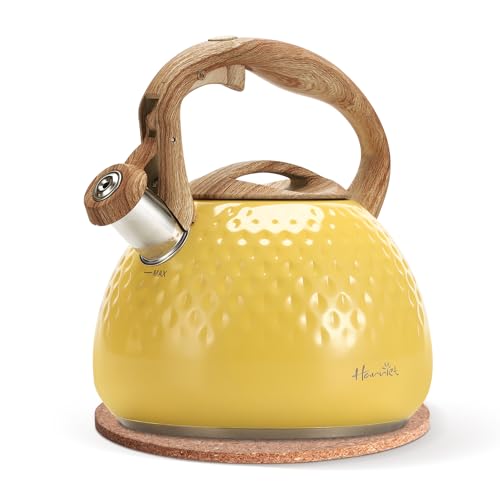 Tea Kettle - Harriet Tea Pot for Stove Top, 2.5 QT Whistling Tea Kettle with 5-Layers Durable Bases - Food Grade Stainless Steel Kettles with Hot-Resistant Handle Gas Electric Applicable, Yellow