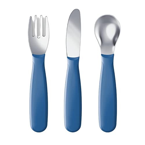 Gerber Nuk Stainless Steel Tip Kiddy Cutlery Set,(Blue New) Includes 1 fork, 1 spoon, and 1 knife