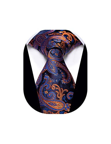 YourTies Orange and Blue Paisley Ties for Men Jacquard Woven Silk Necktie 3.15'' Formal Business Neckties