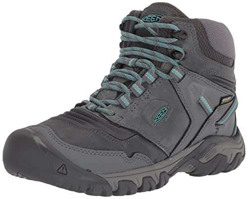 KEEN Women's-Ridge Flex Mid Height Waterproof Hiking Boots, Steel Grey/Porcelain, 9