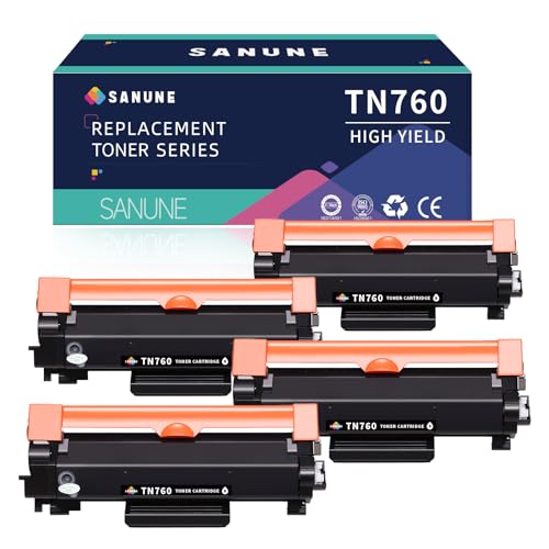 SANUNE TN760 High Yield Toner Replacmenet for Brother TN760 TN730 TN 760 730 Toner Cartridge Compatible with MFC-L2710DW MFC-L2750DW HL-L2350DW HL-L2370DW HL-L2395DW HL-L2390DW DCP-L2550DW Ink 4 Black